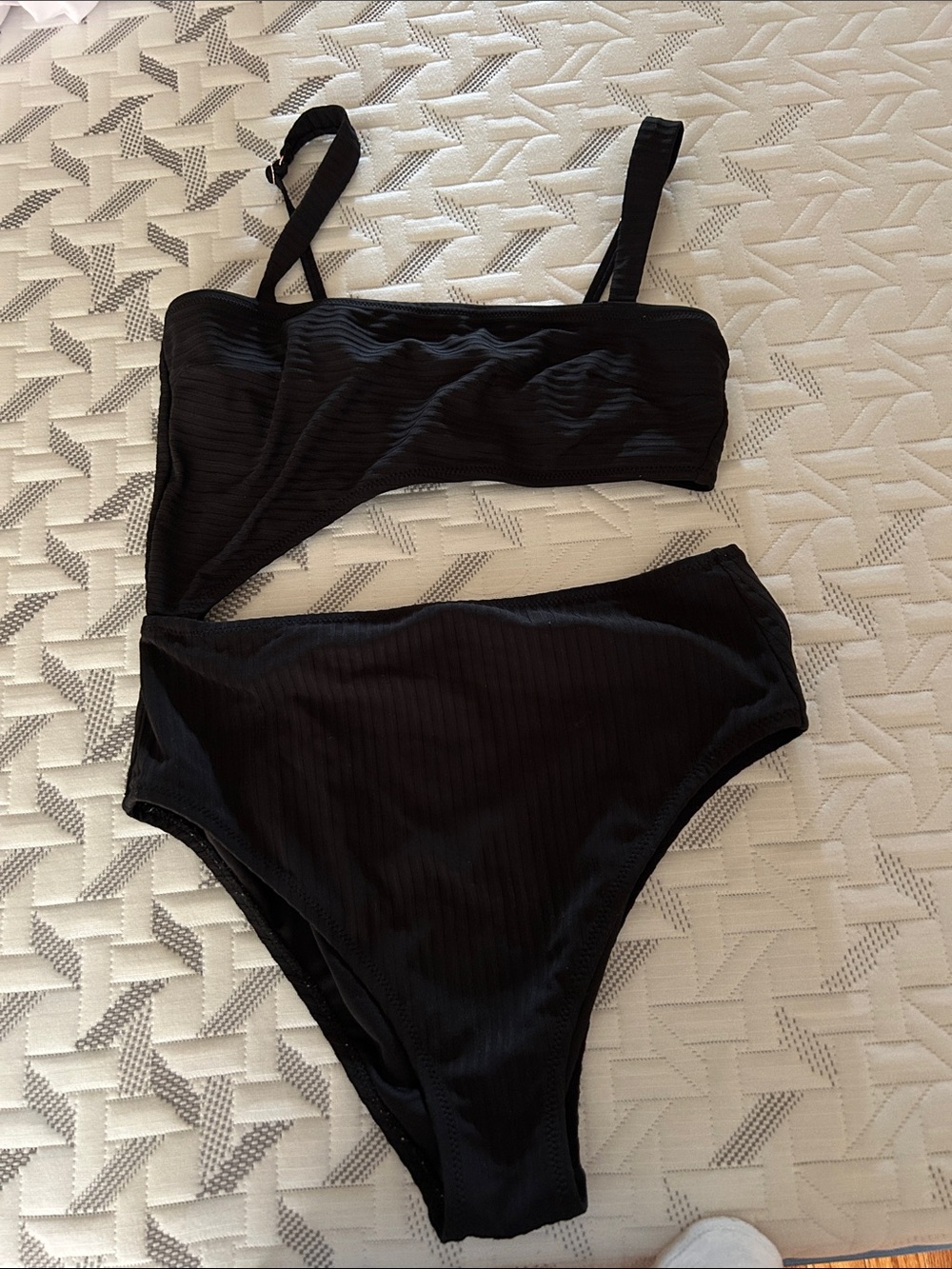 Black Ribbed One piece bathing suit